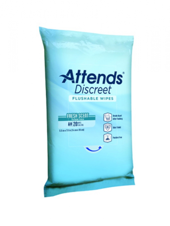 Attends Discreet Flushable Wipes